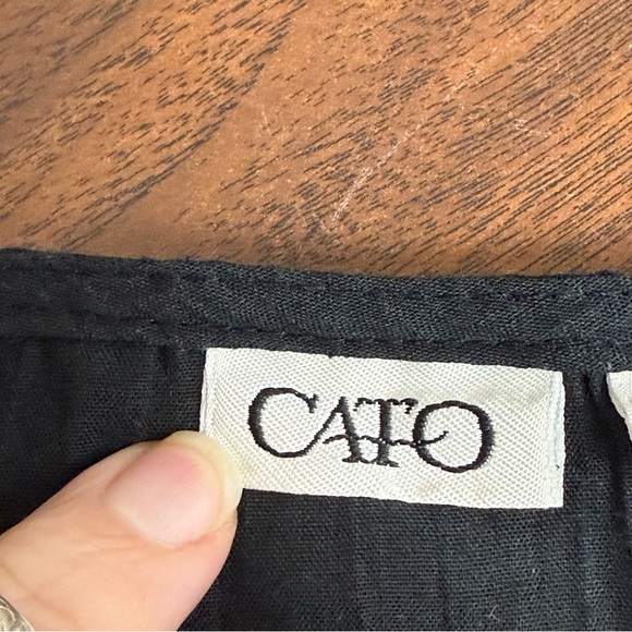 Cato Black White Embroidered Boho Peasant Top Pintuck Short Sleeve XL Tunic - Picture 9 of 13